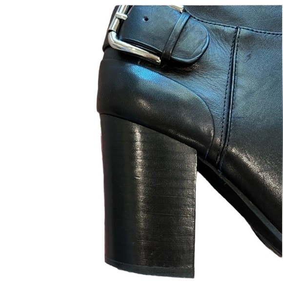 Vince Camuto Sidney Leather Knee High Riding Buckle Boots Black - Picture 3 of 4